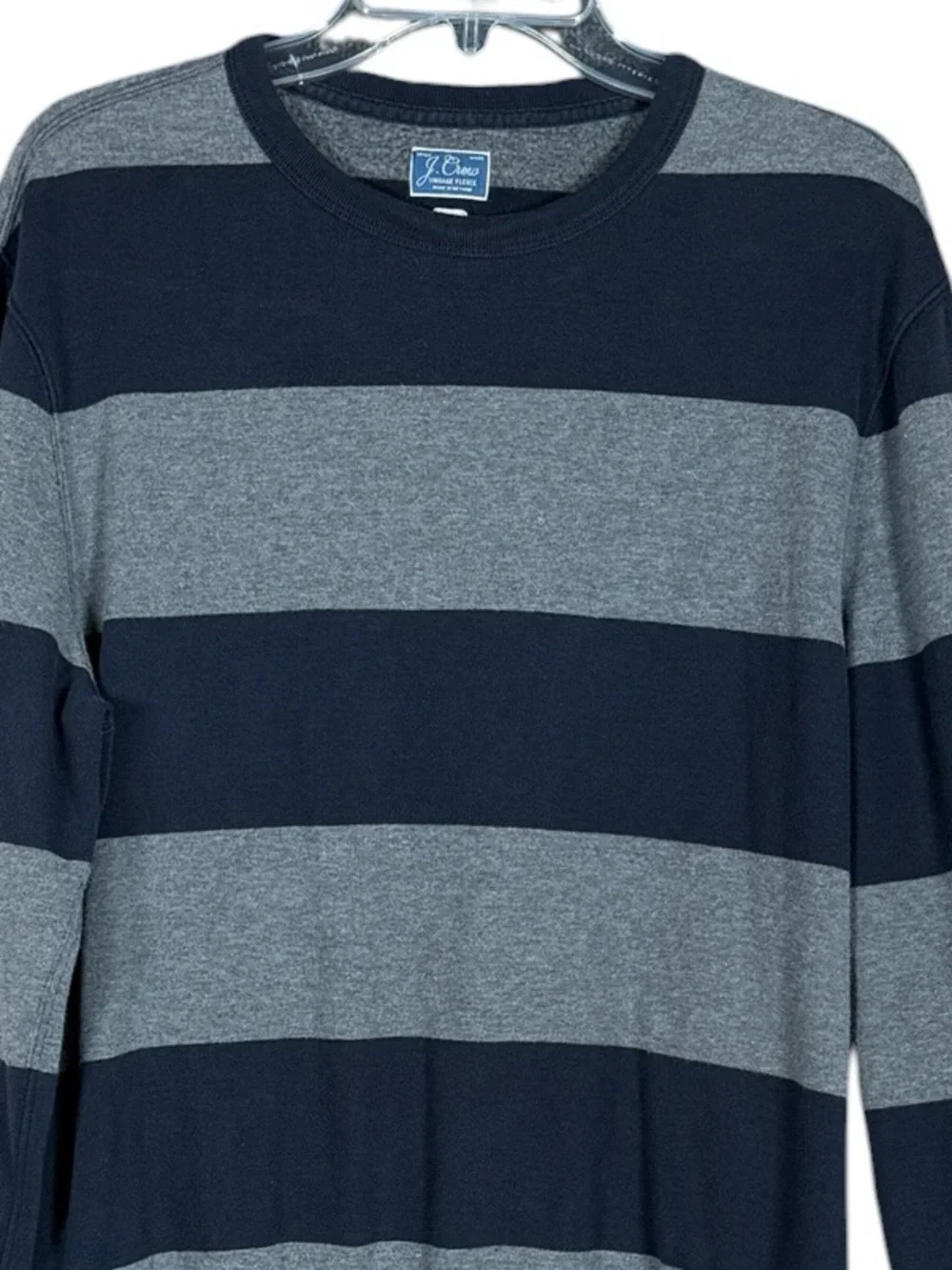 J.Crew Vintage Fleece Rugby Stripe Crewneck Sweatshirt Navy Gray Men’s L